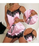 Two Piece Women's V-Neck Sexy Lace Suspender Pajama Shorts Set Casual 